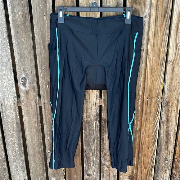 Bikewa XL Cycling Tights Black stretch Padded Seat Cropped Bicycle Pockets - Picture 1 of 7